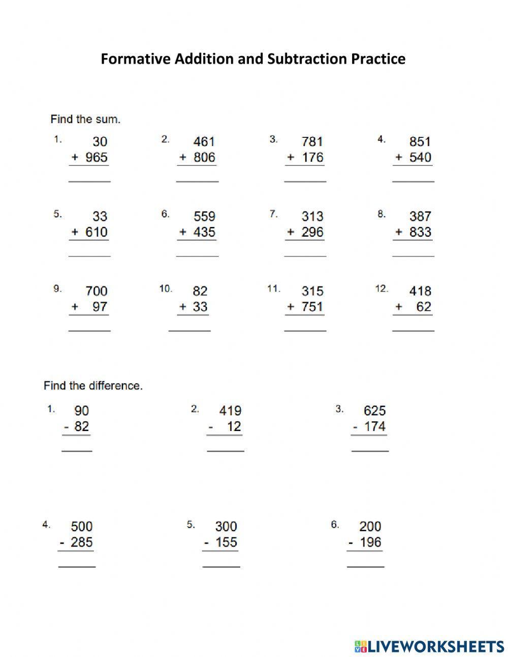 967943 | Addition and Subtration 3rd grade | jcastillo
