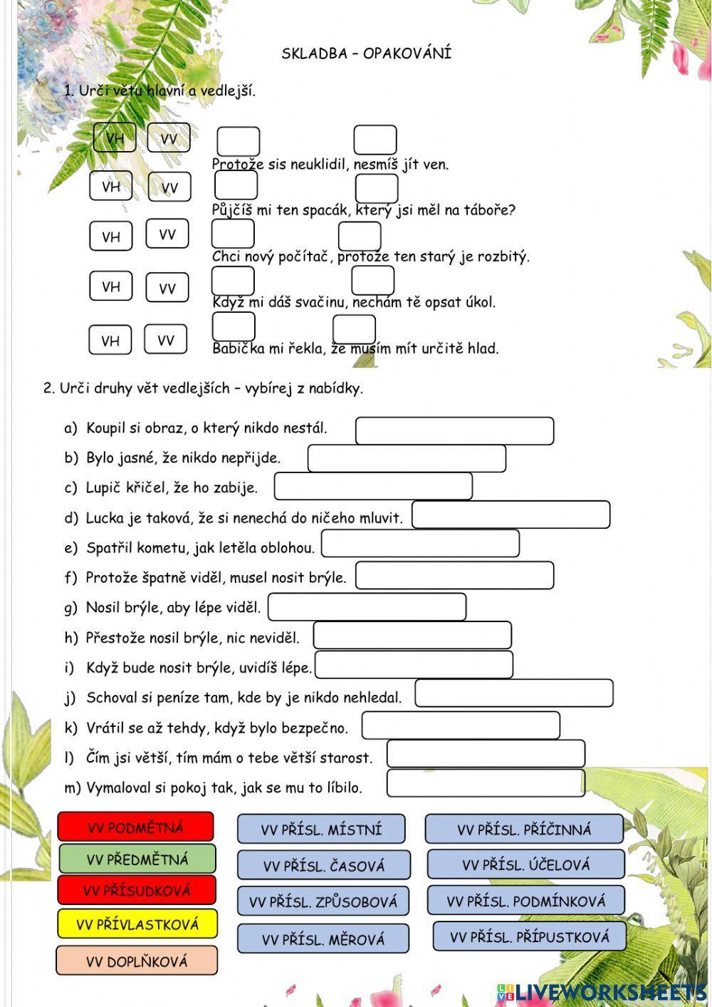 Skladba - druhy vedlejších vět