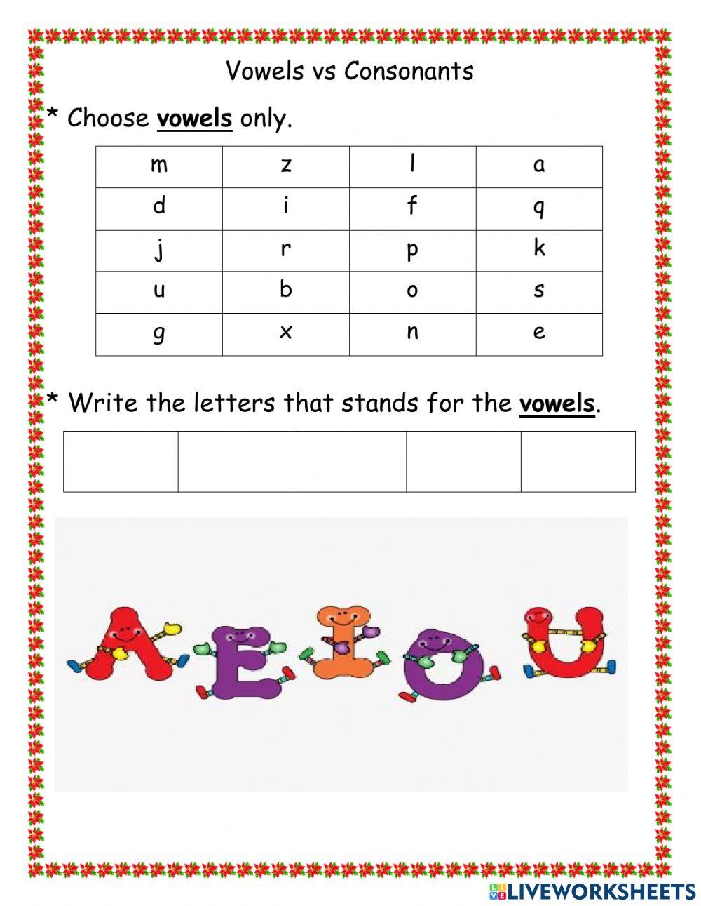 vowels or consonants online exercise for Live Worksheets