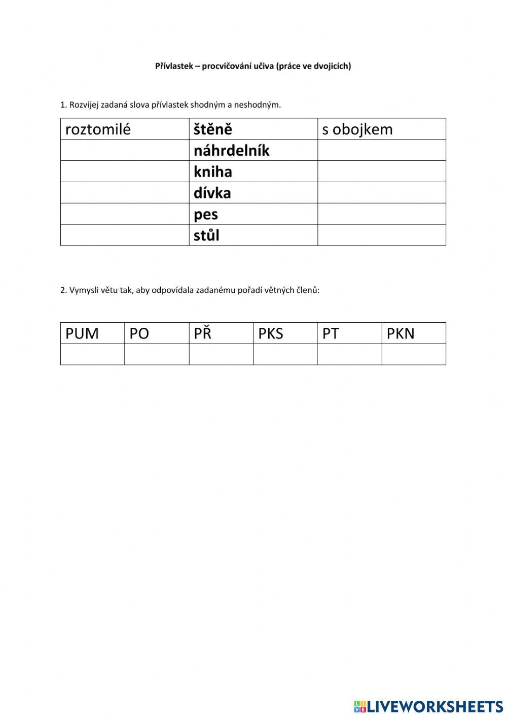 Přívlastek shodný a neshodný