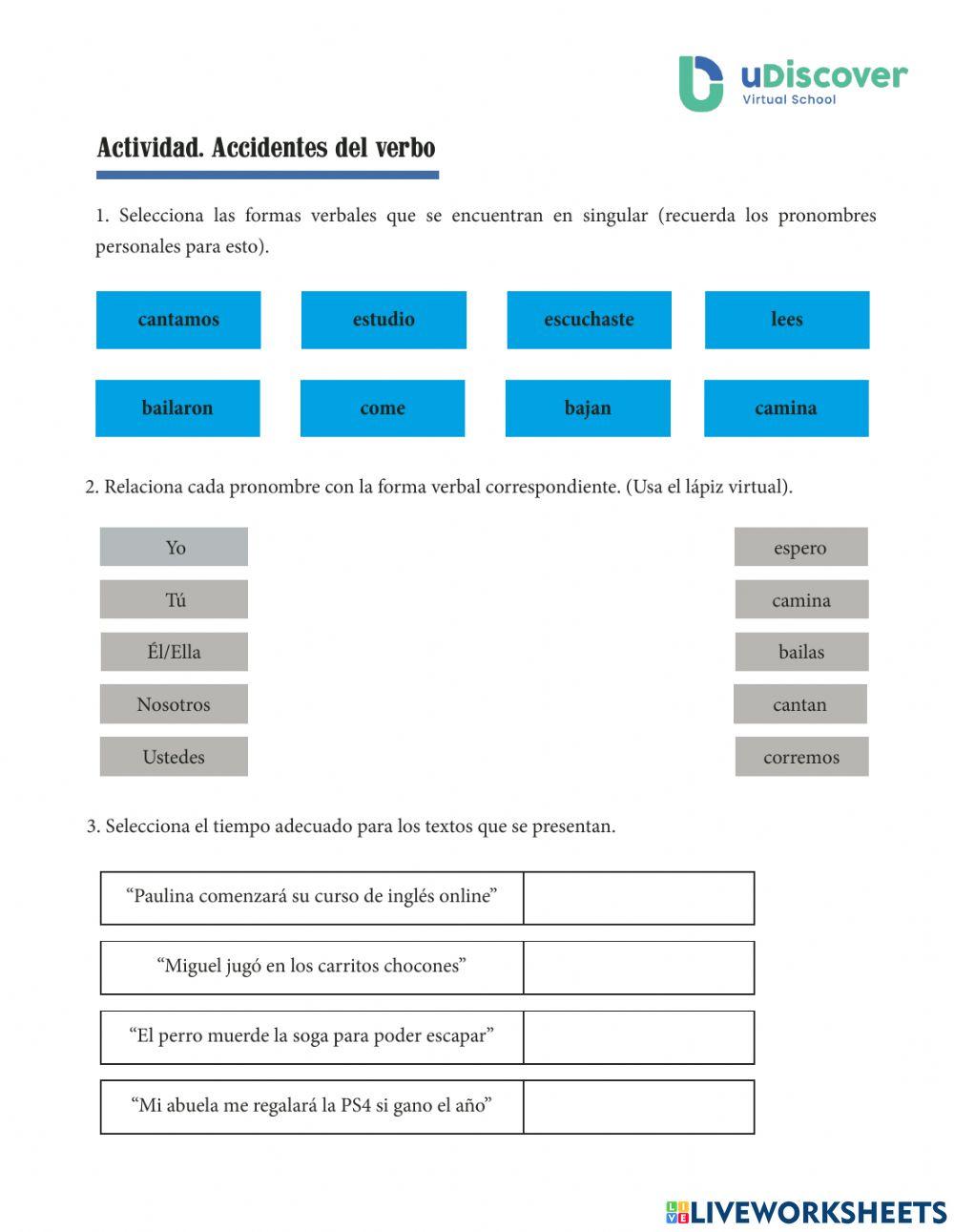 Actividad. Accidentes del verbo