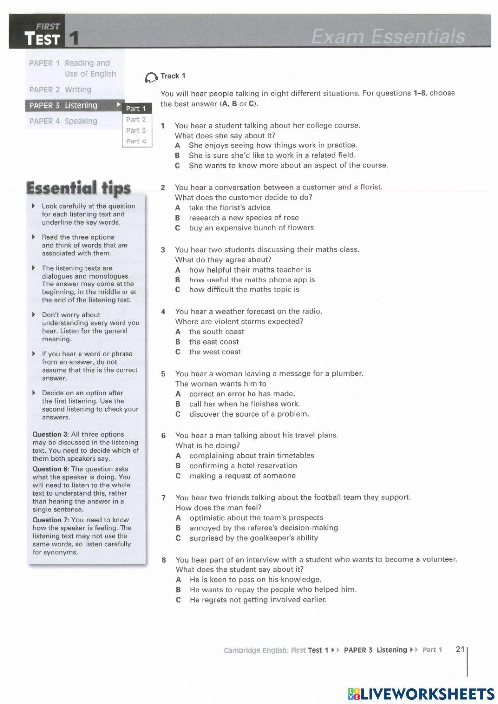 Mock exam 1 - listening