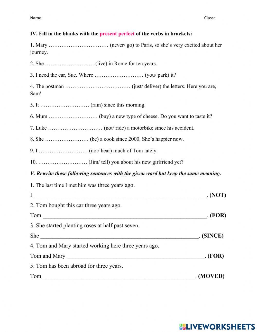 Revision on Present Perfect Tense