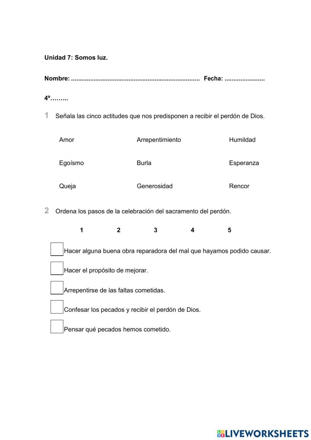 Evaluación Unidad 7 4º Primaria