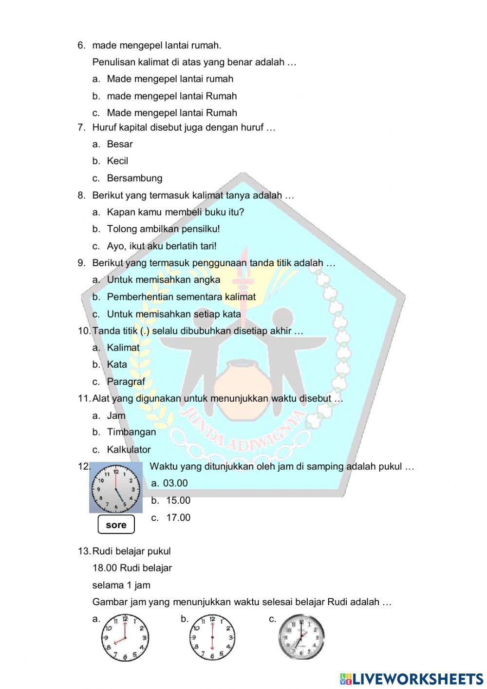 UH Kelas 2 SD Tema 8 Subtema 1 dan 2