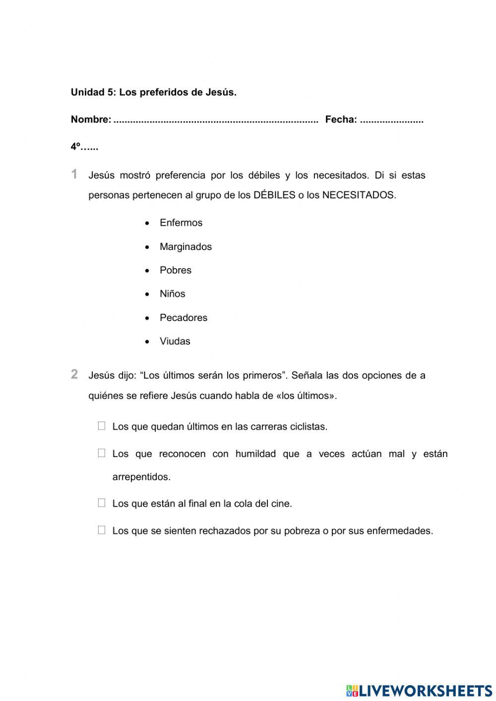 Evaluación Unidad 5 4º Primaria
