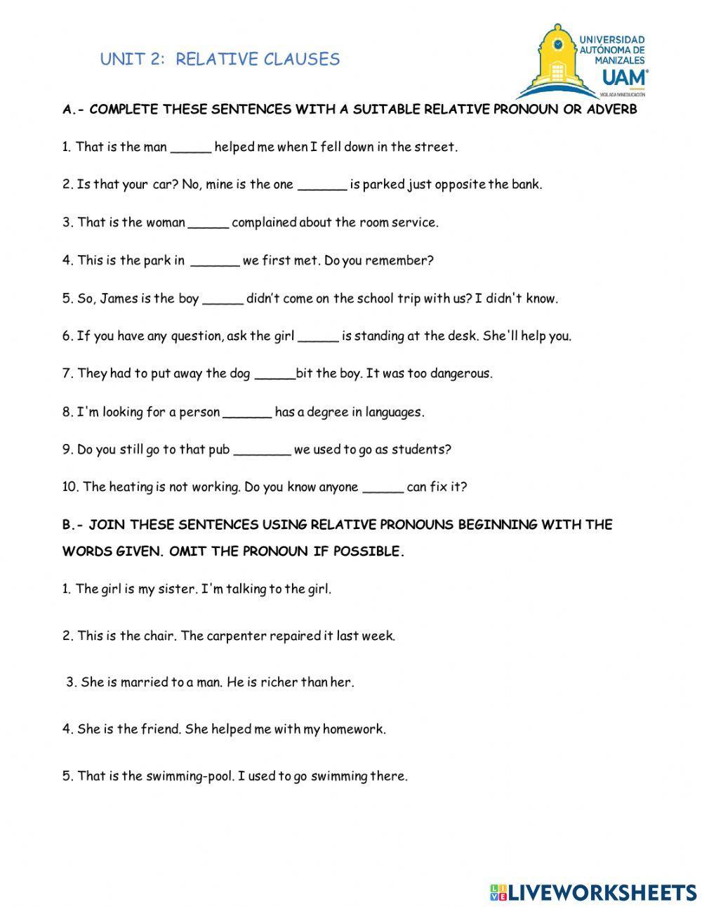 Defining and non-defining relative clauses