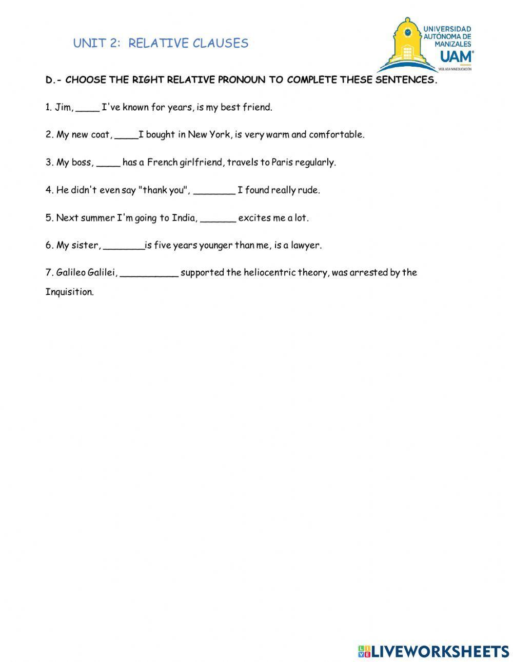 Defining and non-defining relative clauses