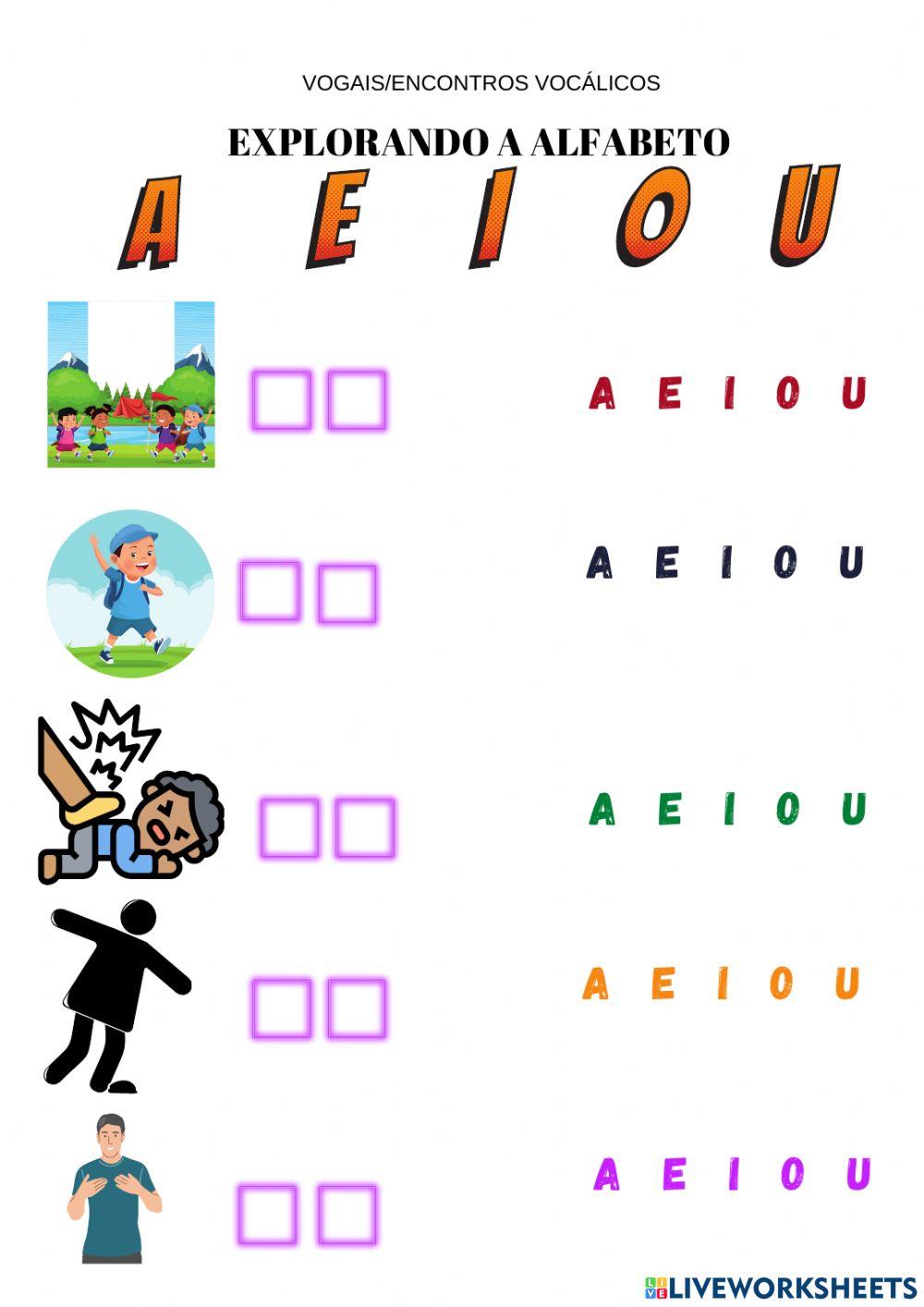 EXPLORANDO O ALFABETO- VOGAIS E CONSOANTES-ENCONTRO VOCÁLICO