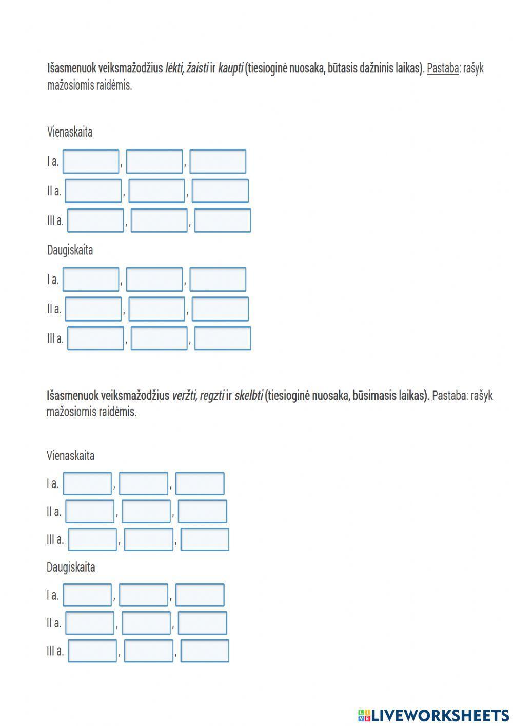 Veiksmažodžių asmenavimas ir galūnių rašyba.