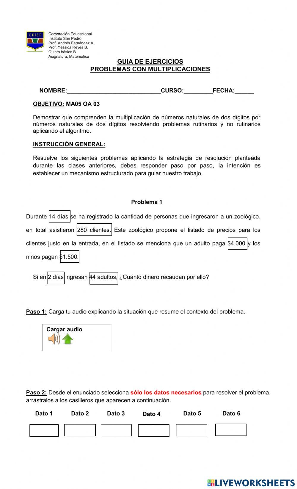 Prueba matematica problemas 5º