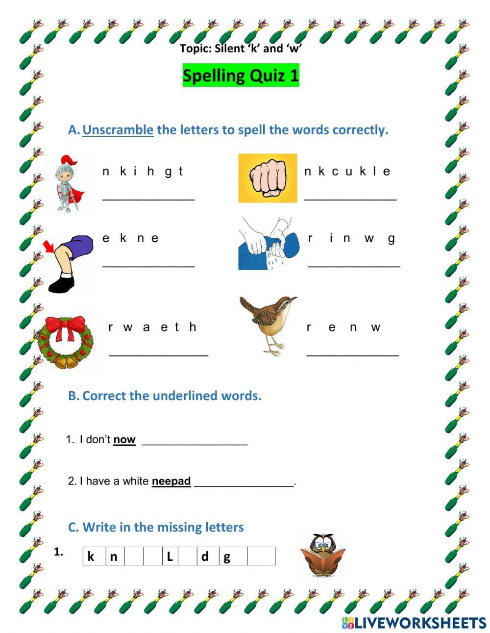 Spelling -kn- and 'wr' words