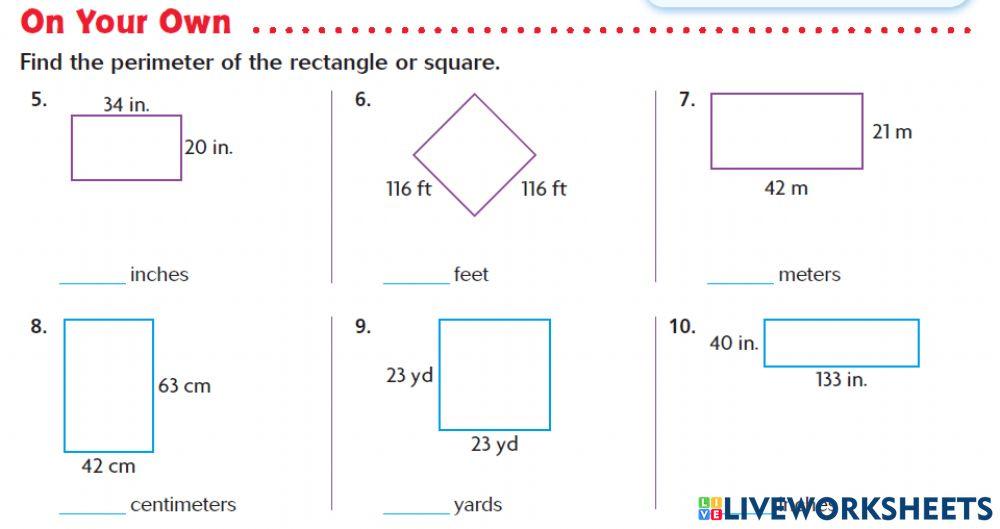 Perimeter Work worksheet Live Worksheets