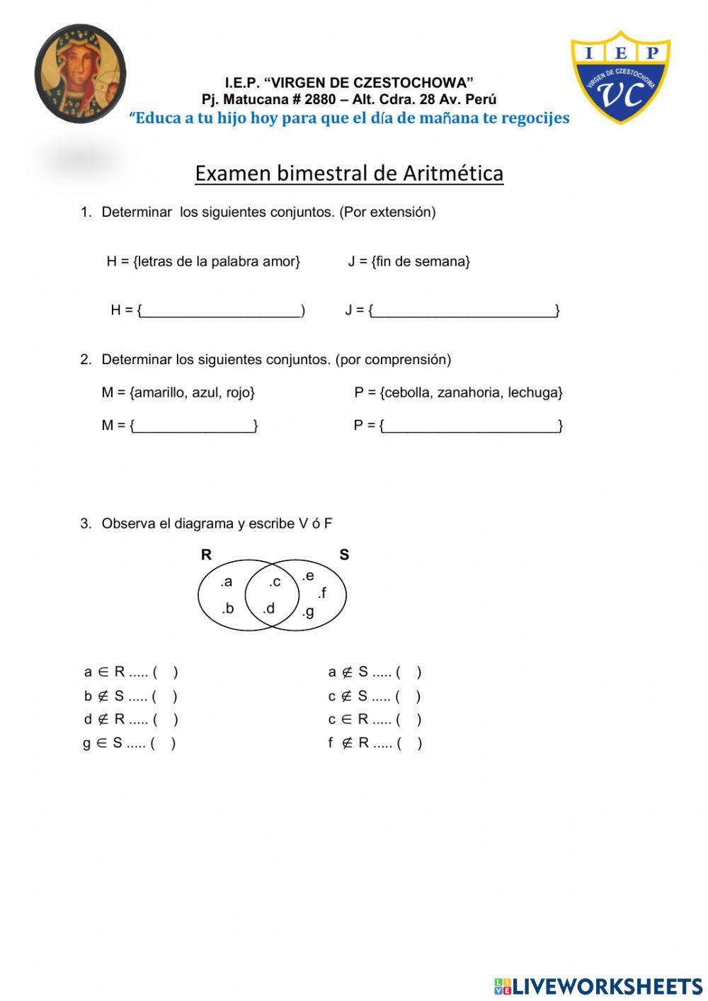 Examen bimestral de Aritmética