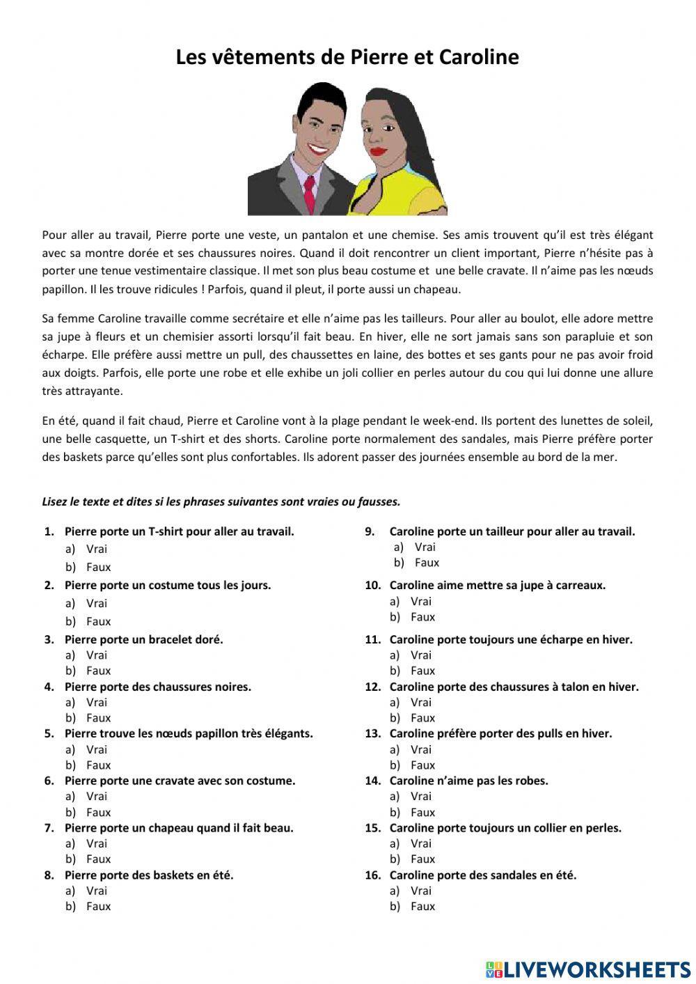 Les vêtements de Pierre et Caroline