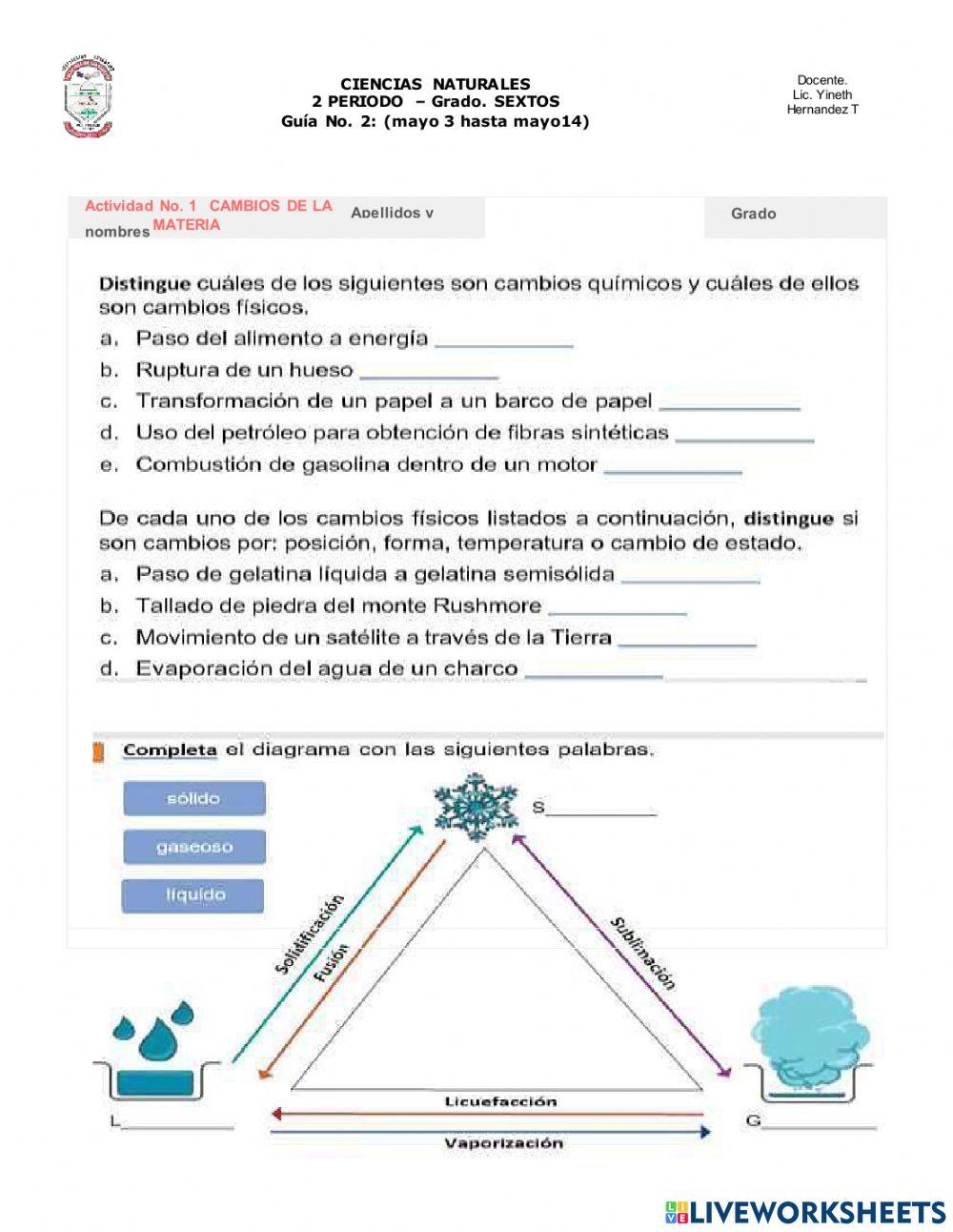 Cambios de la materia