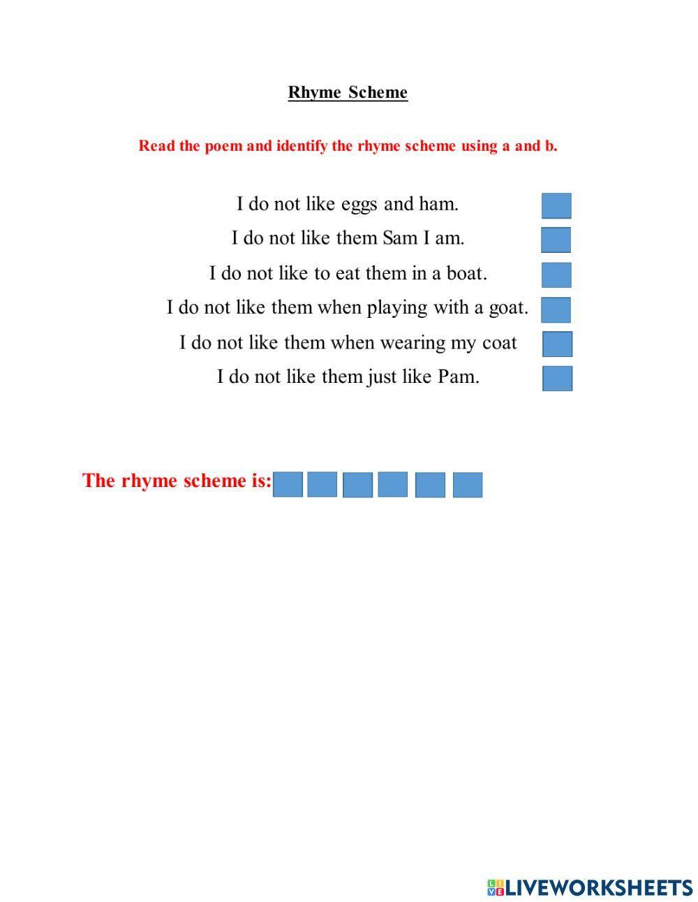 Rhyme Scheme Free Interactive Worksheets 969007