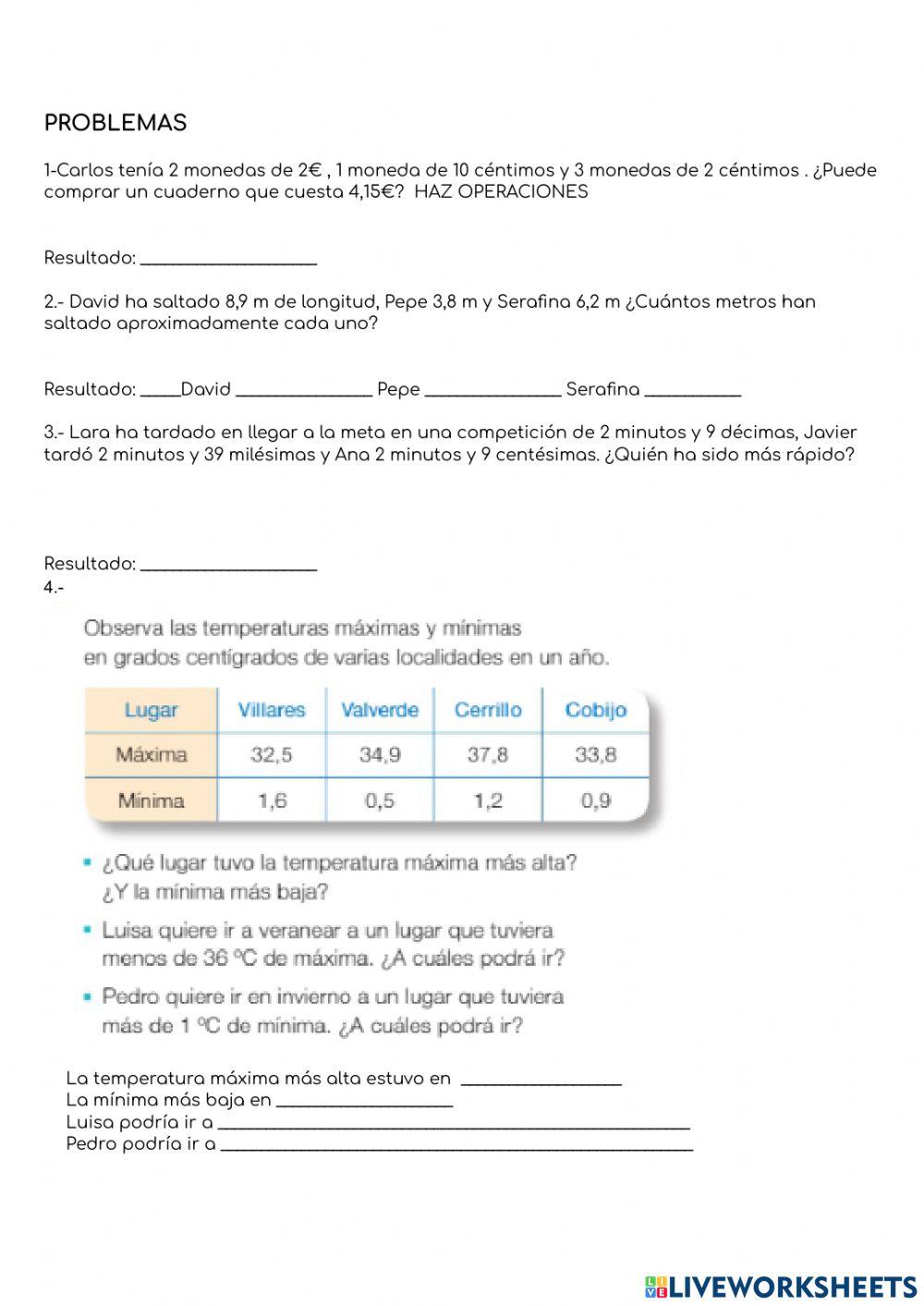 Tema decimales recuperación