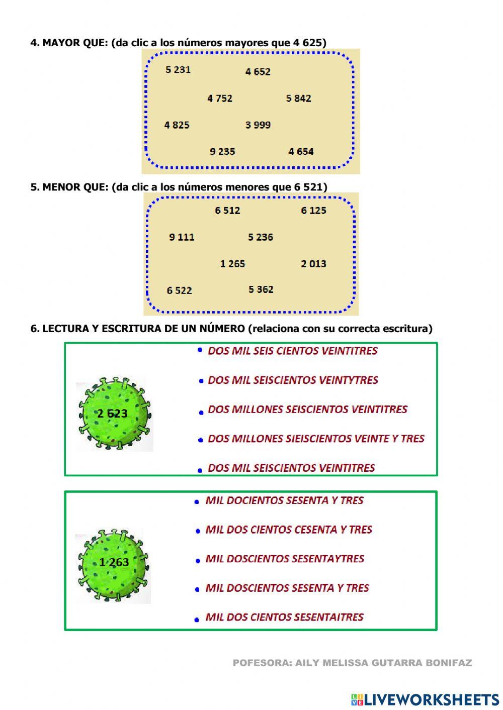 Operaciones con numeros naturales hasta la UM