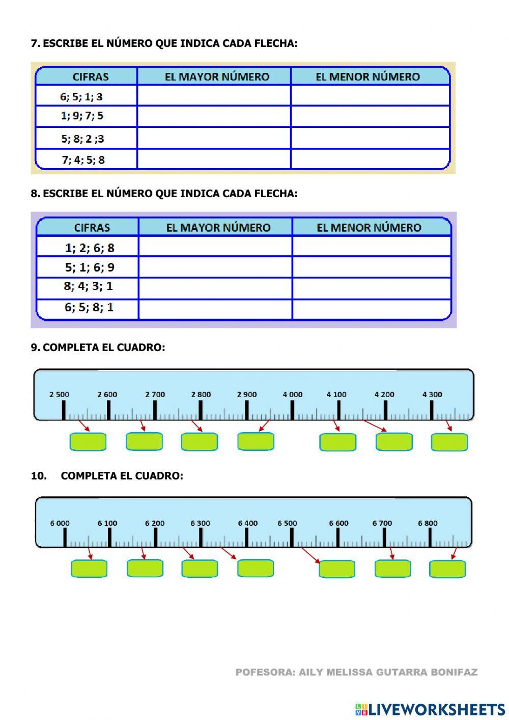 Operaciones con numeros naturales hasta la UM