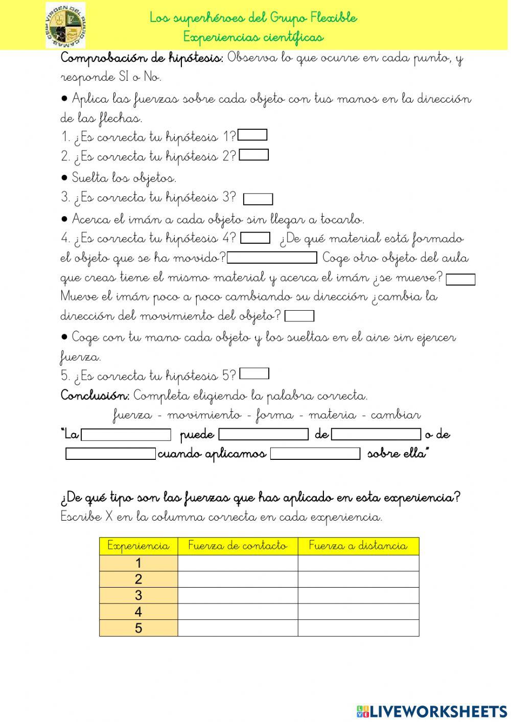 Experiencias científicas fuerzas
