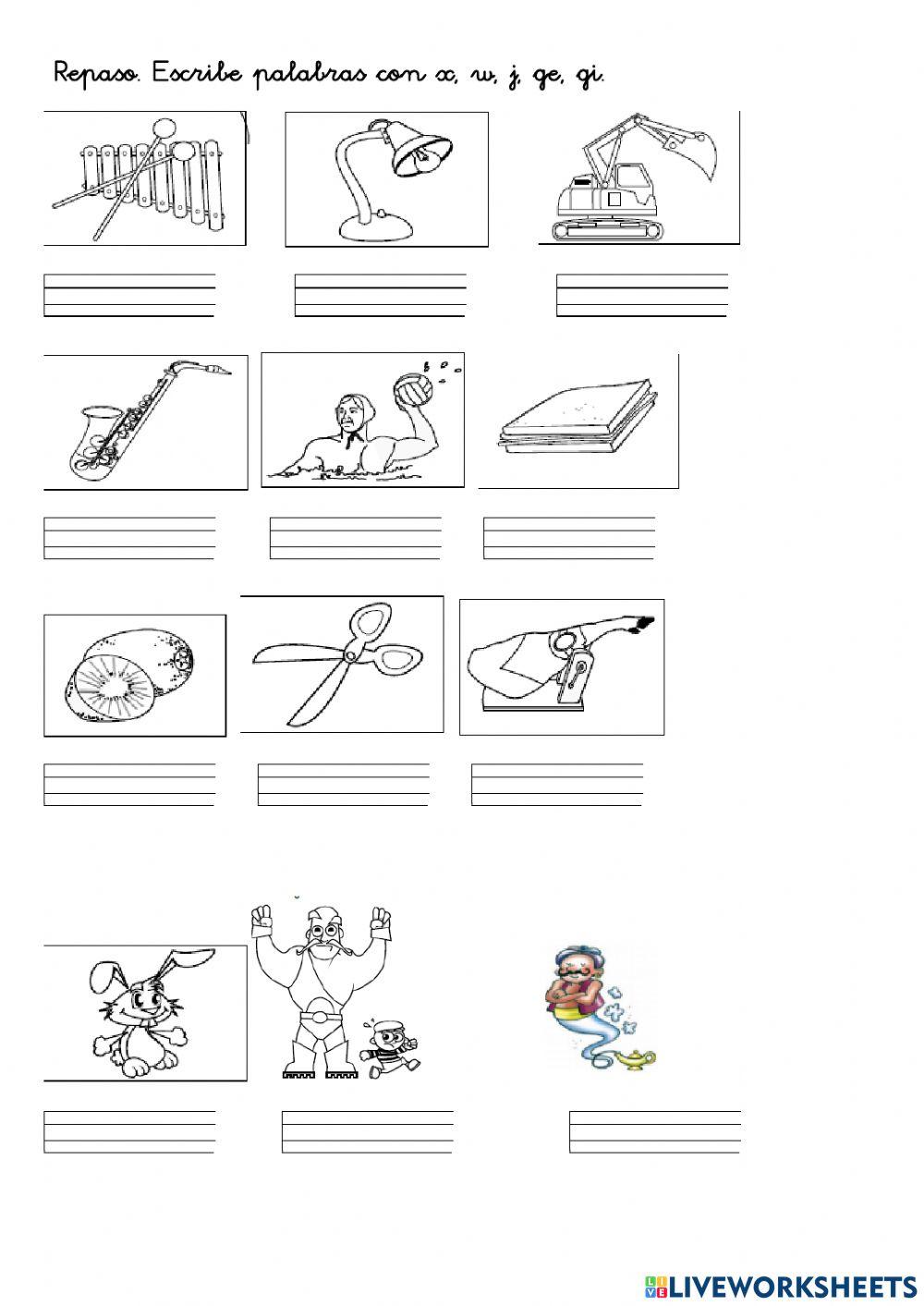 Vocabulario ñ, ch, j, x, w, y