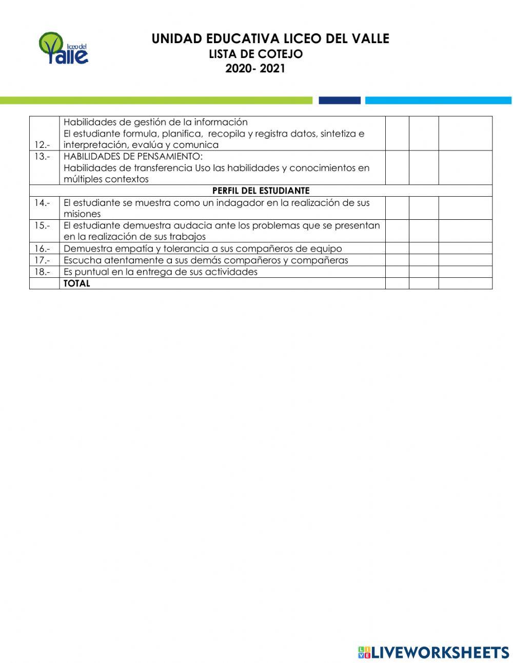 Lista de cotejo