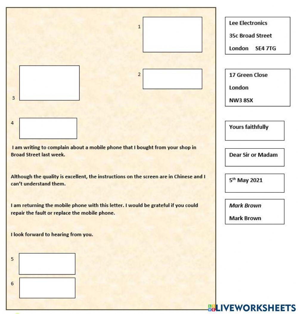 Formal letter of complaint