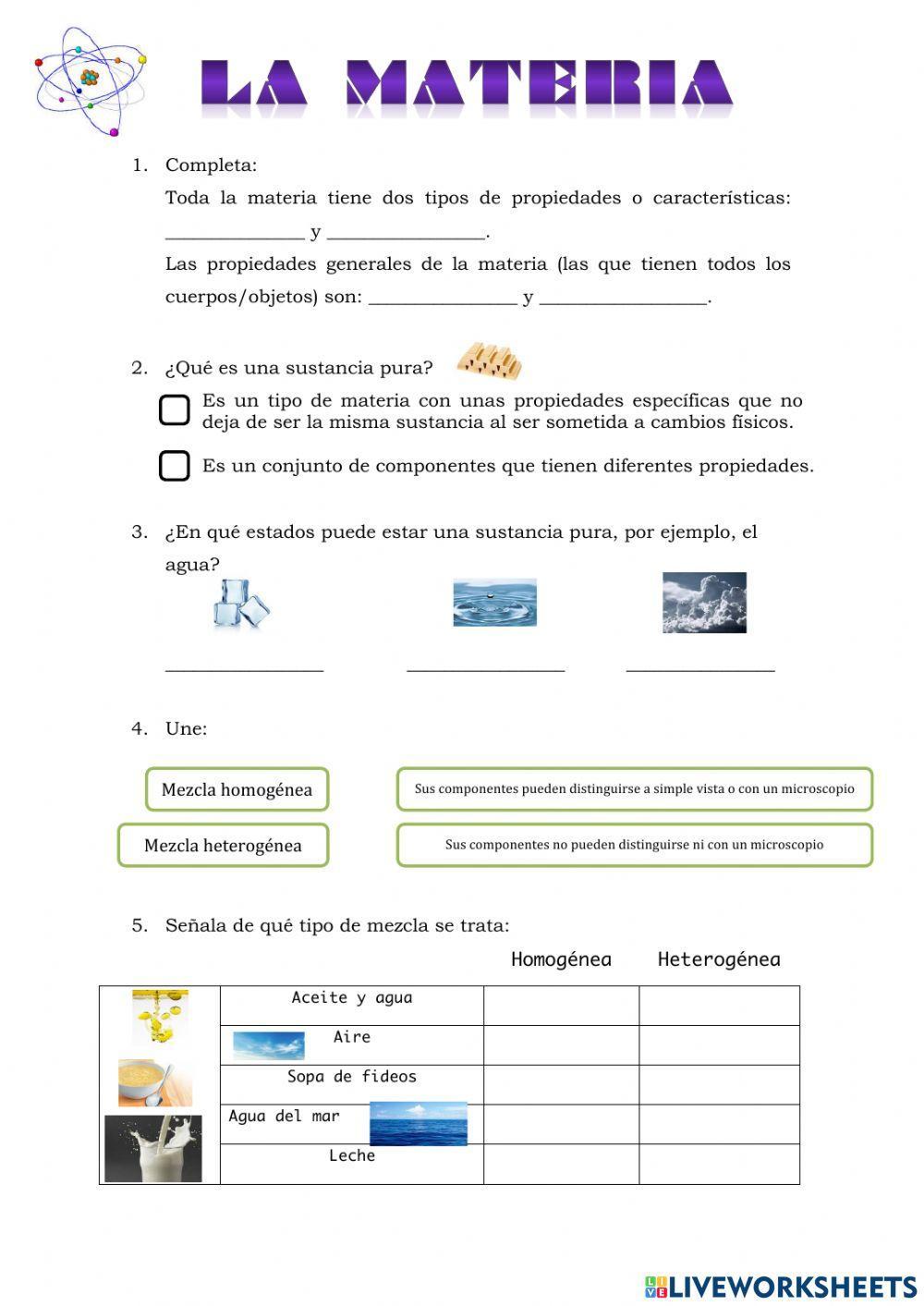 La materia y sus propiedades. Tipos de mezclas.