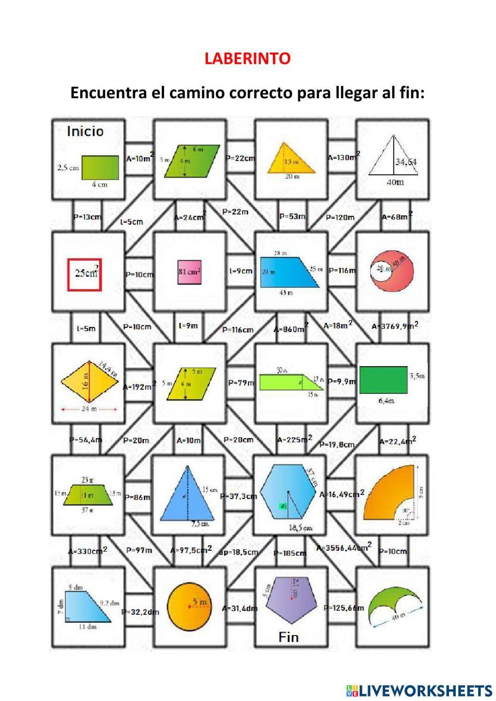 Laberinto perímetros y áreas