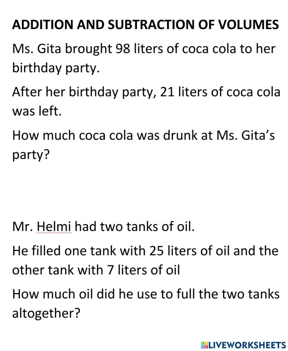 Addition and Subtraction Volume
