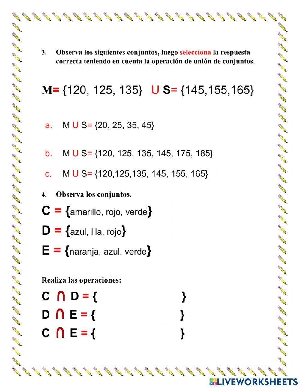 Unión e intersección entre conjuntos