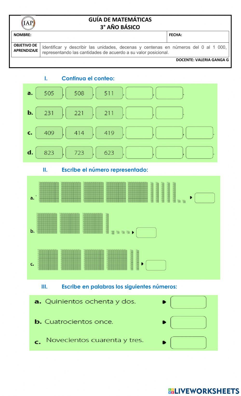 Guía de repaso Numeración