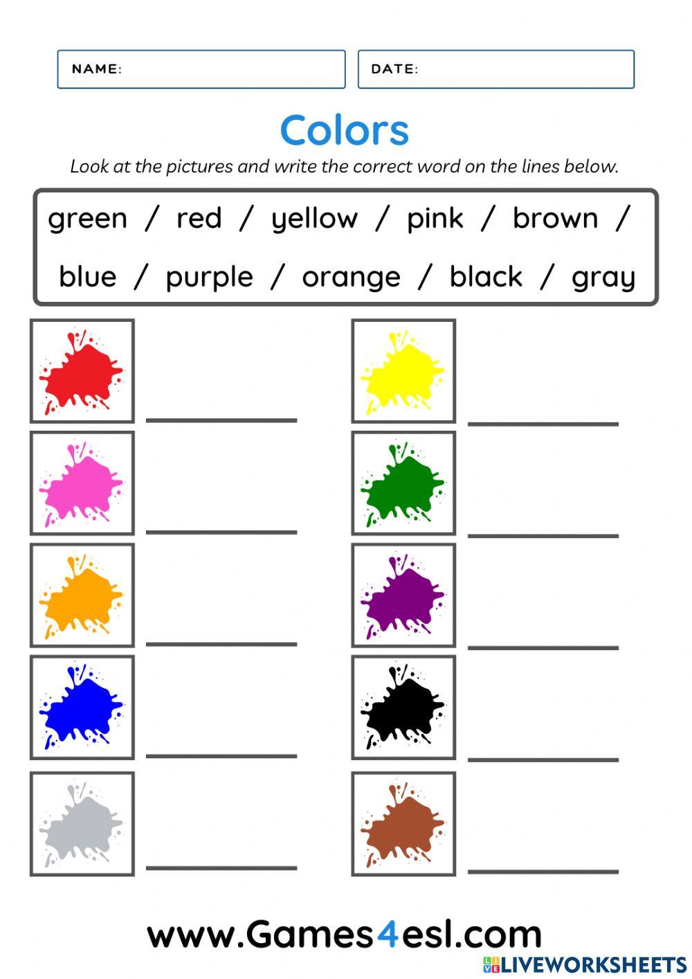 Colors online exercise for Basic Live Worksheets