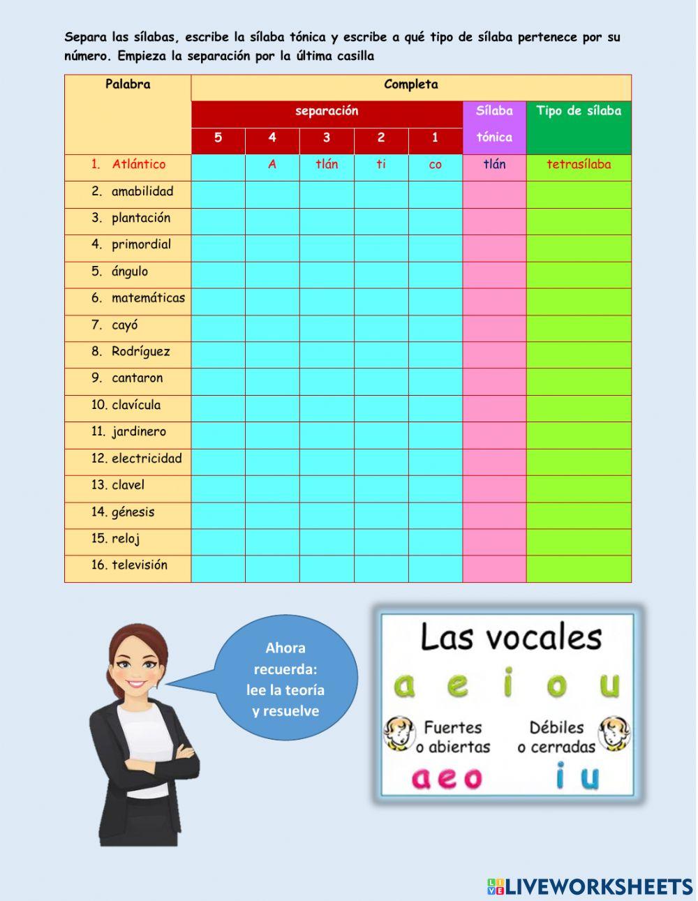 Separación de sílabas