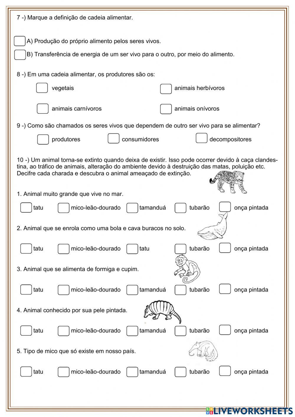 Avaliação Bimestral de Ciências 4ª Ano