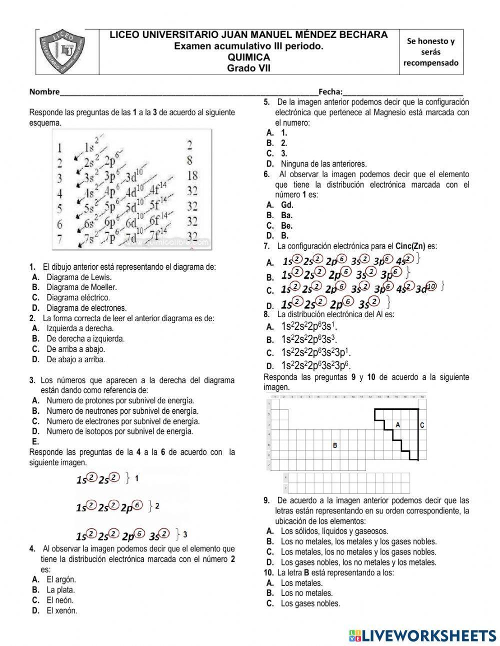 Examen química grado 7