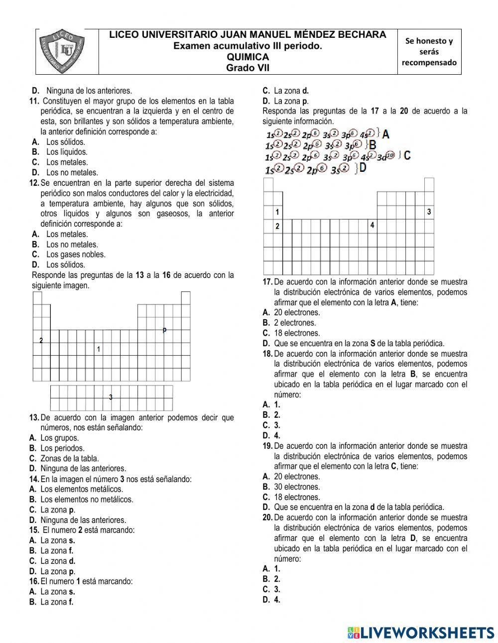 Examen química grado 7