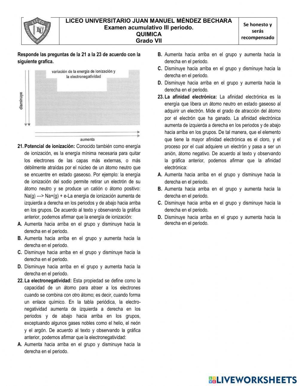 Examen química grado 7