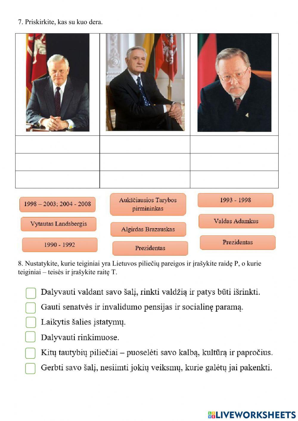 Kontrolinis darbas. Nepriklausoma Lietuva