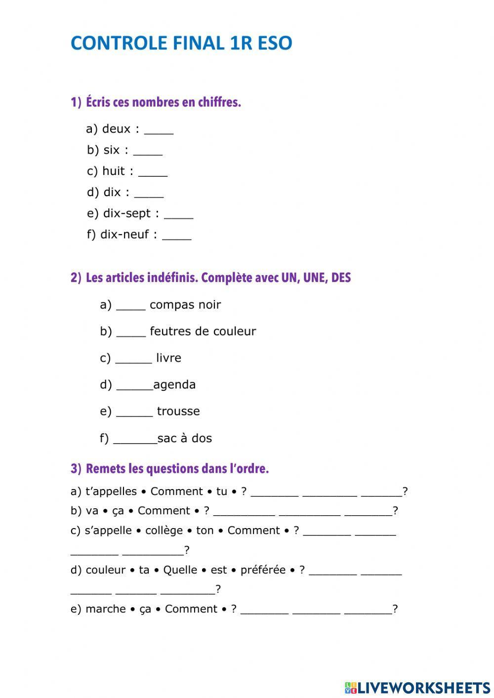 Contrôle final 1r ESO