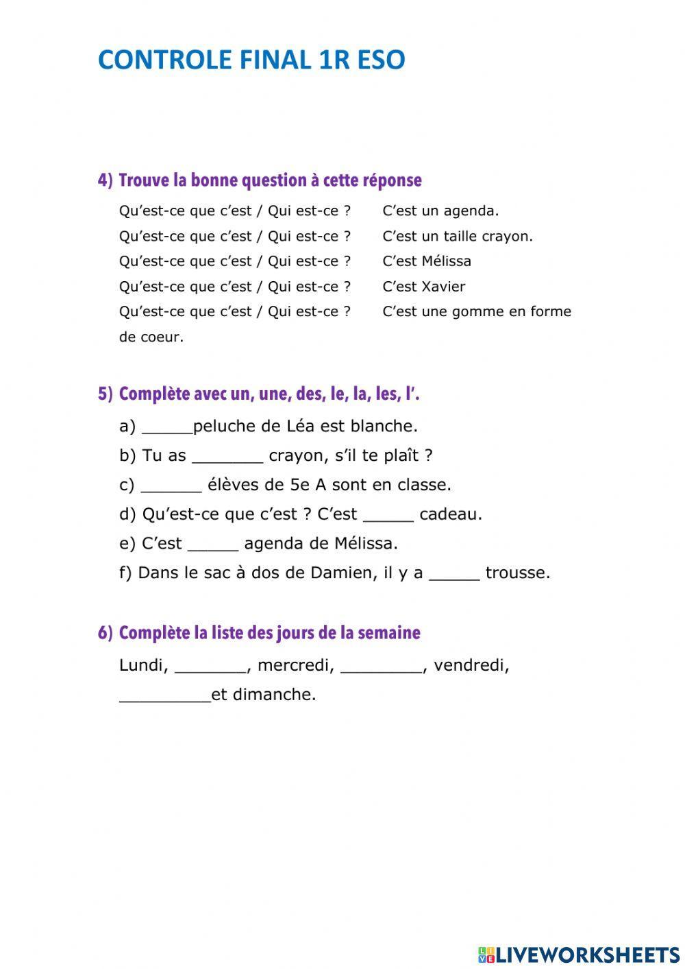 Contrôle final 1r ESO