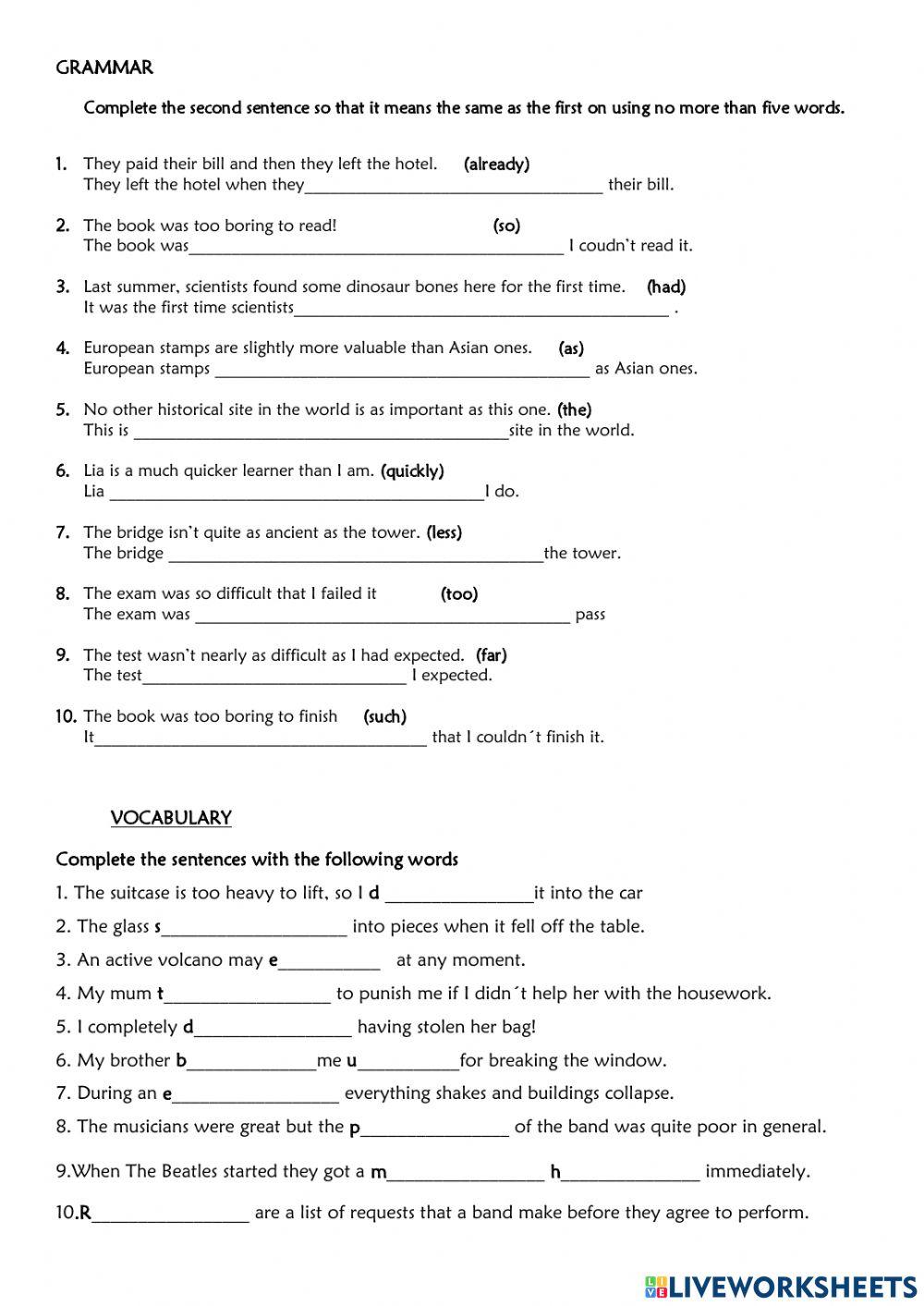 Test on vocabulary and grammar units 1-4 Prepare 6!
