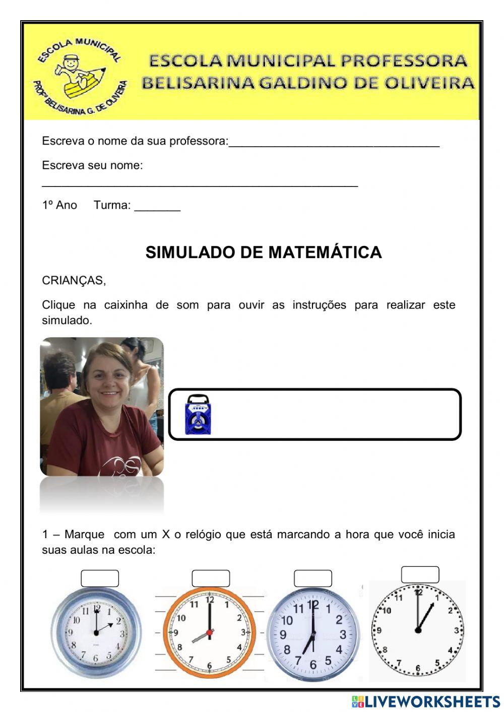 Simulado de Matemática 1º Ano