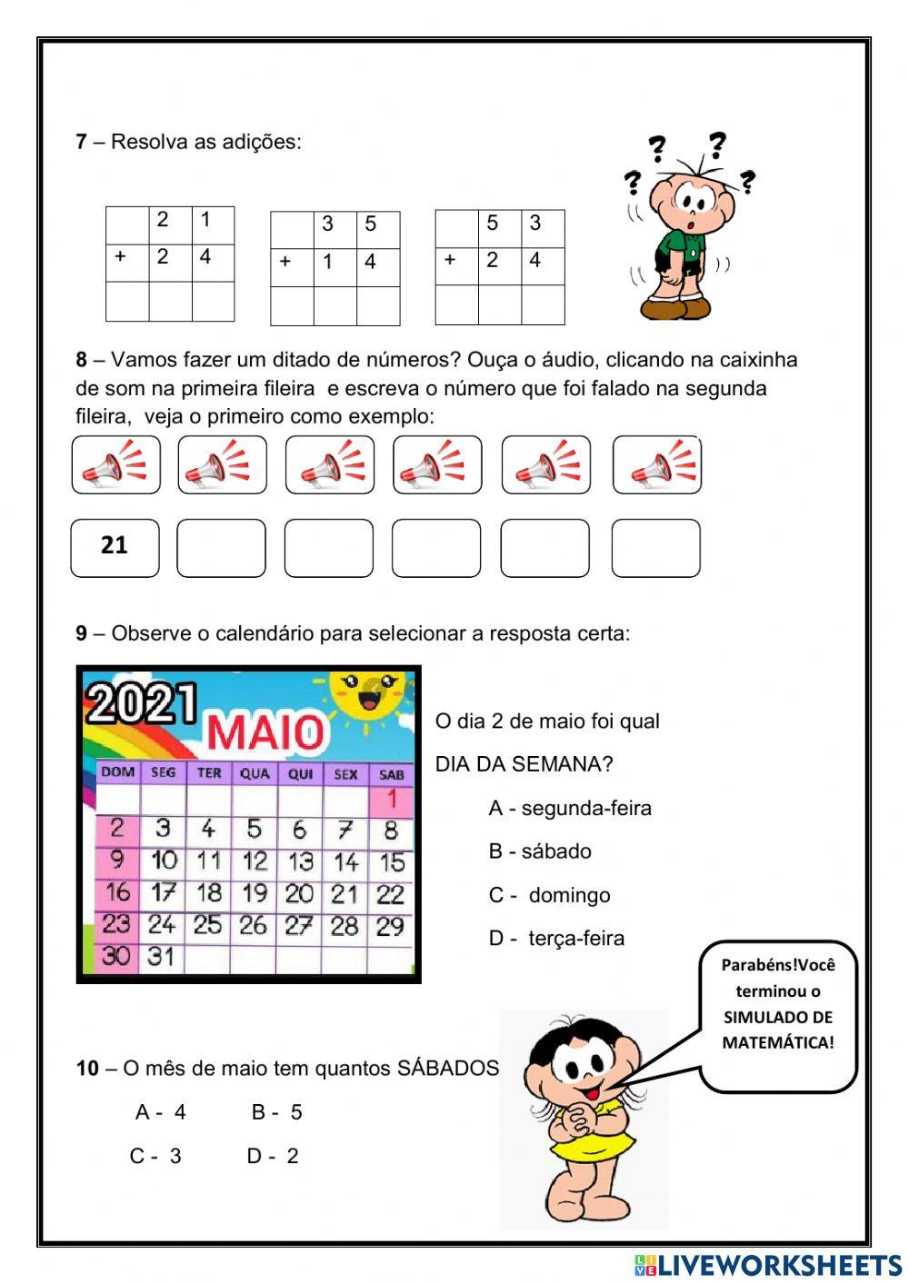 Simulado de Matemática 1º Ano