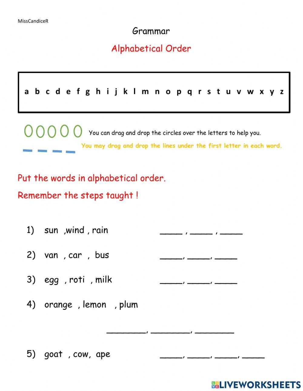 Alphabetical Order Alphabetical Order