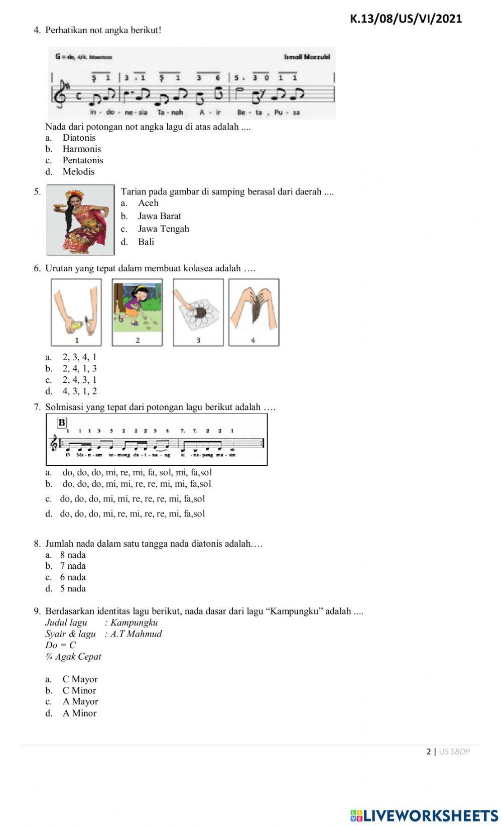 Soal Ujian Sekolah SBdP