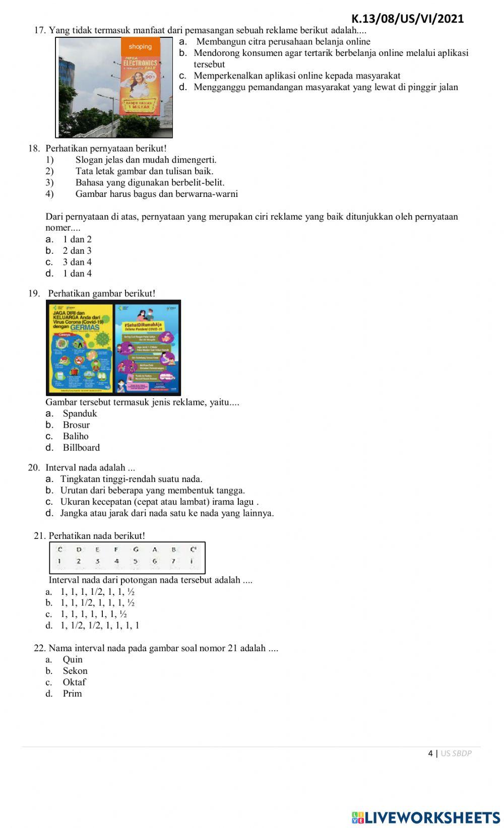Soal Ujian Sekolah SBdP