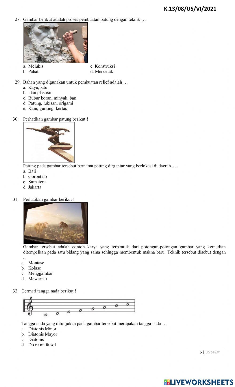 Soal Ujian Sekolah SBdP