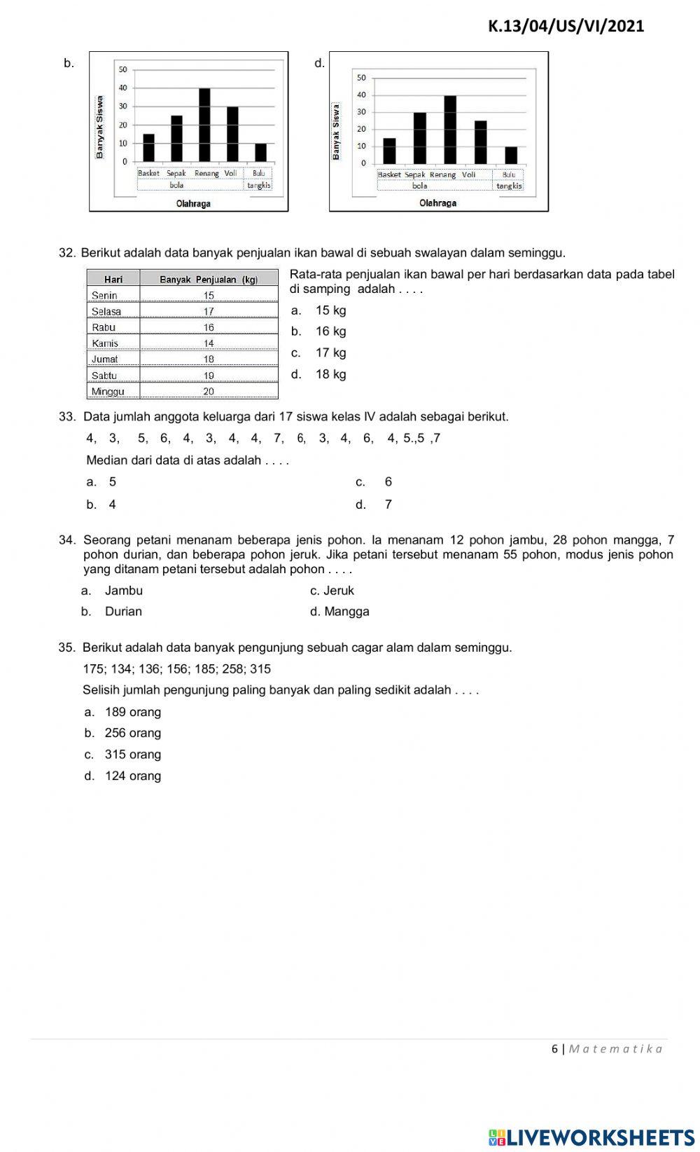 Soal Ujian Sekolah Matematika